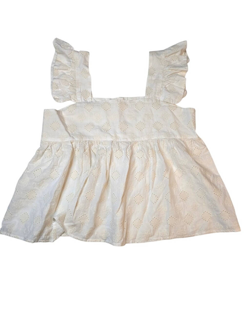 THML White Eyelet Ruffle Strap Babydoll Top